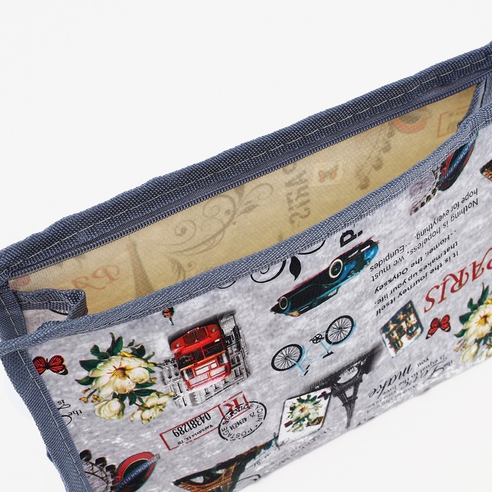 Косметичка на молнии, треугольная, с рисунком «Парижское настроение», серая