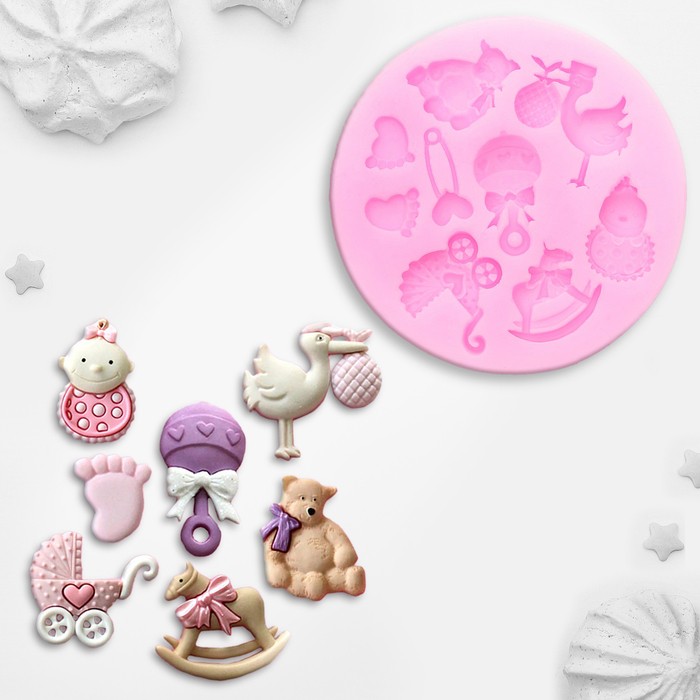 Молд для заливки Доляна «Для новорождённого», силикон, 9 ячеек, d=7.5 см, розовый