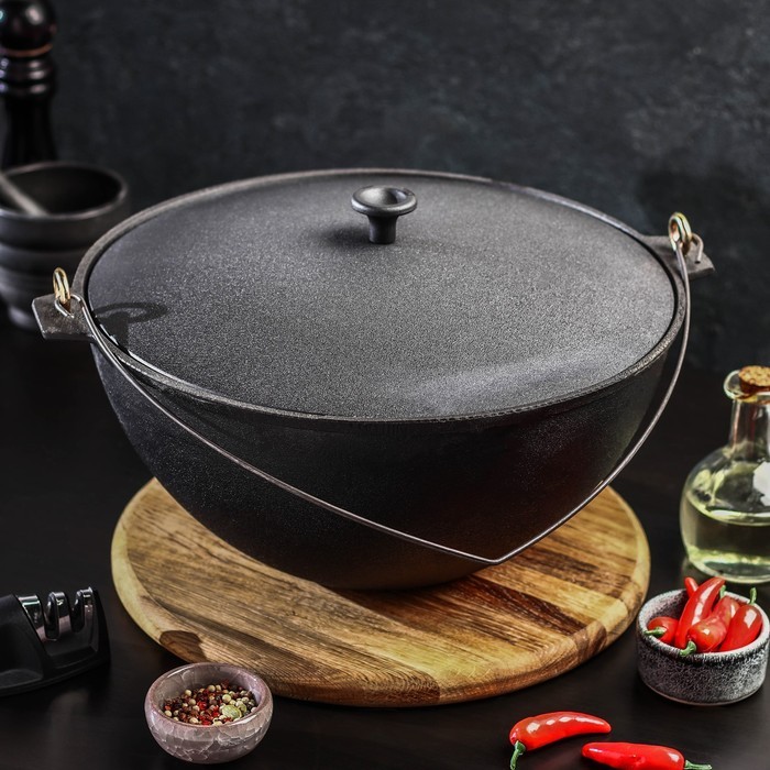 Казан литой чугунный Magma, 7 л, с дужкой, алюминиевая крышка