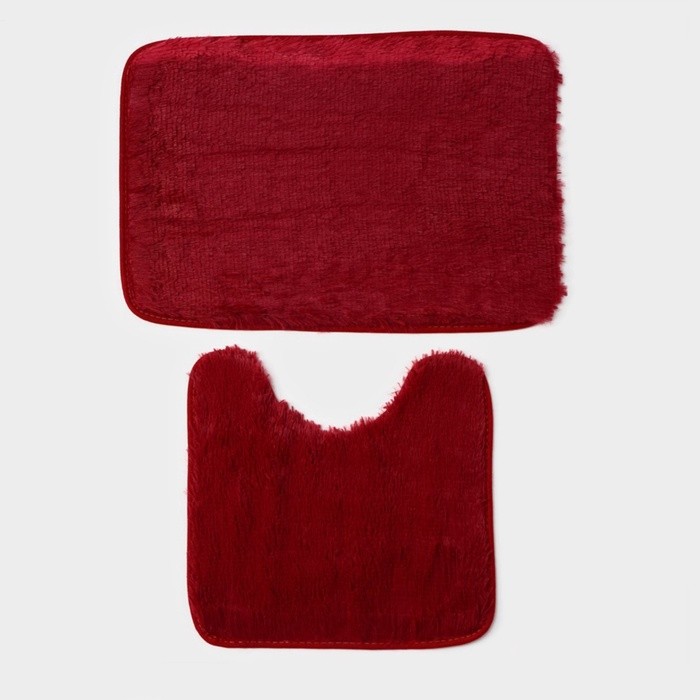 Коврики для ванной и туалета Доляна «Пушистик», 2 шт., 38×40 см, 40×60 см, бордовые