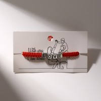 Браслет Love кубики, красный в чернёном серебре, 7 см