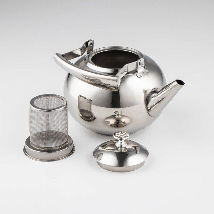 Чайник «Жуан», 1 л, с металлическим ситом, цвет хромированный