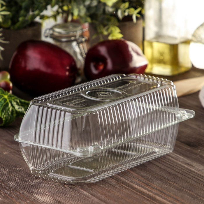 Контейнер одноразовый с неразъёмной крышкой, прямоугольный, 21,8×11,5×8,4 см, 280 шт/уп