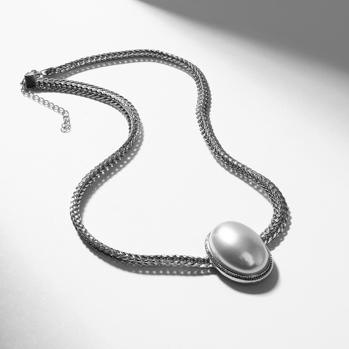 Колье «Жемчужина» овал, цвет белый в серебре, 40 см