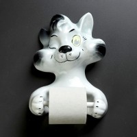 Держатель для туалетной бумаги «Кот — хулиган», 26×23×14 см, фарфор, белый