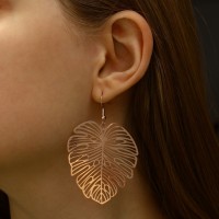 Серьги металл «Монстера» листочек, цвет розовое золото