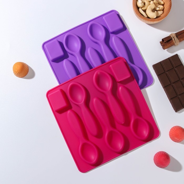 Форма для льда и кондитерских украшений Доляна «Ложки большие», 17×1,2 см, 5 ячеек, цвет МИКС