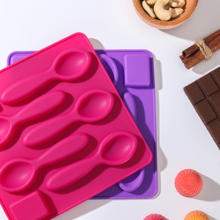 Форма для льда и кондитерских украшений Доляна «Ложки большие», 17×1,2 см, 5 ячеек, цвет МИКС