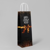 Пакет подарочный под бутылку, упаковка, «Бант», белый крафт, 13×36×10 см