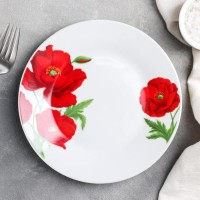 Тарелка обеденная Доляна «Маки», d=23 см, цвет белый