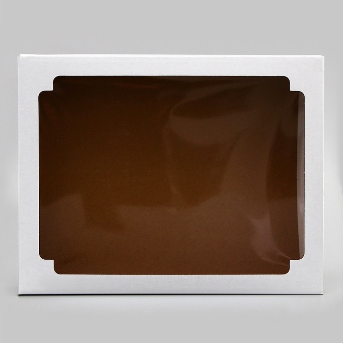 Коробка сборная без печати крышка-дно белая с окном, 31.3×24.6×6.2 см