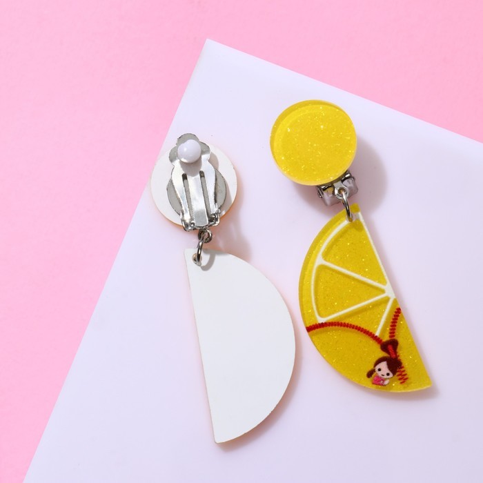 Серьги клипсы детские Выбражулька «Лето», лимон, жёлтые