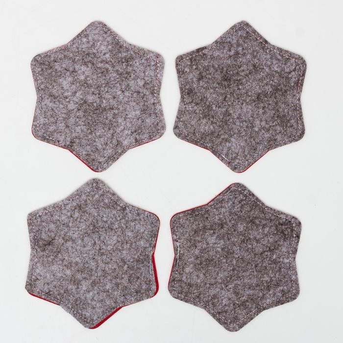 Набор подставок для бокала "Снежинка", 4 штуки, цвет  красный 8,5 см, 100; п/э, фетр