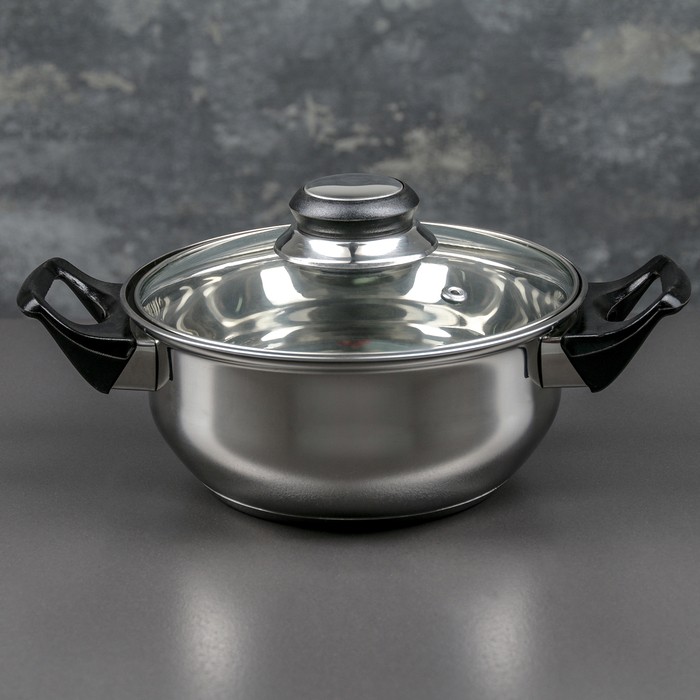 Кастрюля, 3,7 л, d=22 см, капсульное дно, стеклянная крышка