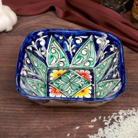 Салатница Риштанская Керамика «Цветы», 14×4.5 см, МИКС