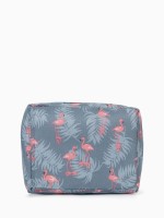 Косметичка - органайзер дорожная на молнии, с принтом «Фламинго» серая