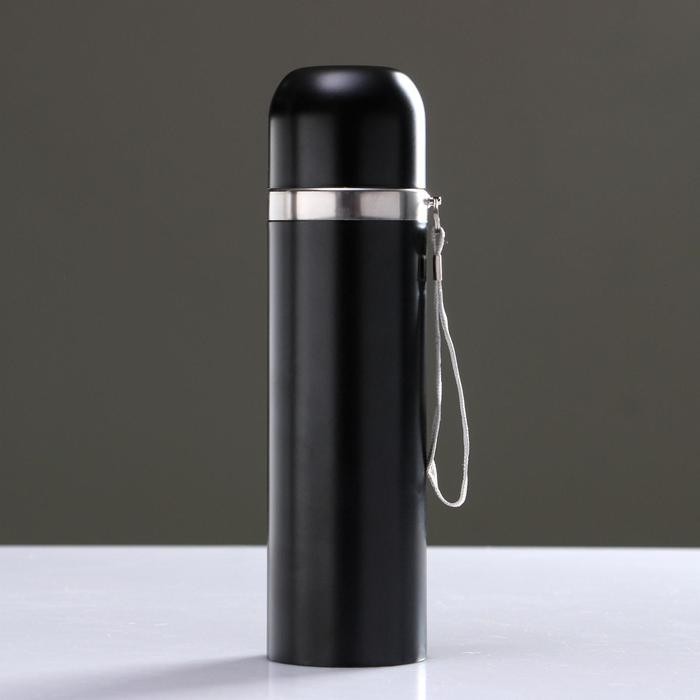 Термос гильза Мастер К, 500 мл, 24×7 см, с кружкой, с помпой, сохраняет тепло 10 ч, нержавеющая сталь, чёрный