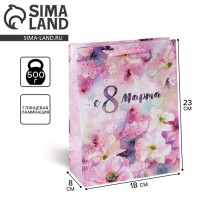 Пакет подарочный ламинированный, упаковка, «С 8 марта», MS 18×23×8 см