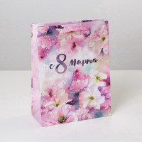 Пакет подарочный ламинированный, упаковка, «С 8 марта», MS 18×23×8 см