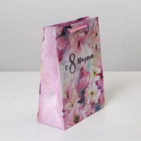 Пакет подарочный ламинированный, упаковка, «С 8 марта», MS 18×23×8 см