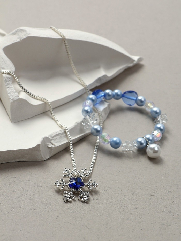 Набор детский Выбражулька «Зимняя принцесса», 2 предмета: кулон, браслет, бело-голубой