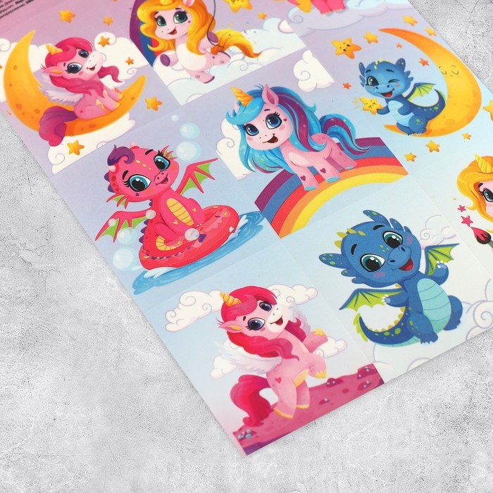 Наклейки бумажные «Волшебные единороги», c раскраской на обороте, 11 × 15,5 см