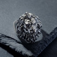 Кольцо «Перстень» лев, цвет чернёное серебро, безразмерное