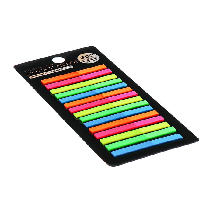 Блок-закладка с липким краем, 5 цветов, 15 блоков по 20 штук, 45×4 мм, флуоресцентные, пластиковые