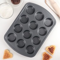 Форма для выпечки Доляна «Круг», 40×28×4 см, 12 ячеек, антипригарное покрытие, цвет чёрный