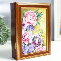 Ключница "Розовые пионы" орех 15х21 см