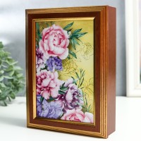 Ключница "Розовые пионы" орех 15х21 см