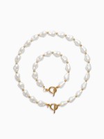 Набор 2 предмета: бусы, браслет «Жемчуг барочный. Капля», 40/18 см, белый в золоте