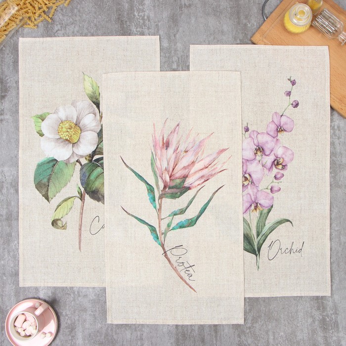 Набор полотенец Этель «Цветочное настроение» 45×70 см - 3 шт., репс 167 г/м², хлопок