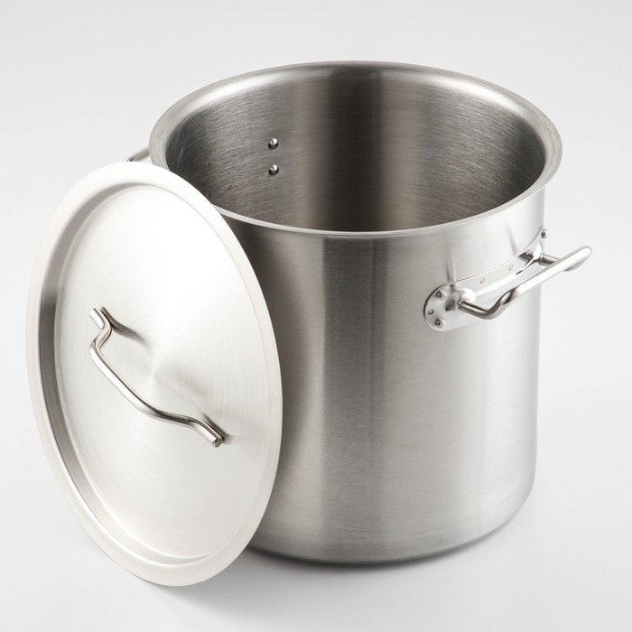 Кастрюля HoReCa, 17 л, толщина 0,8 мм, 201 сталь, дно 3 мм, металлическая крышка, с теплораспределительным слоем, индукция