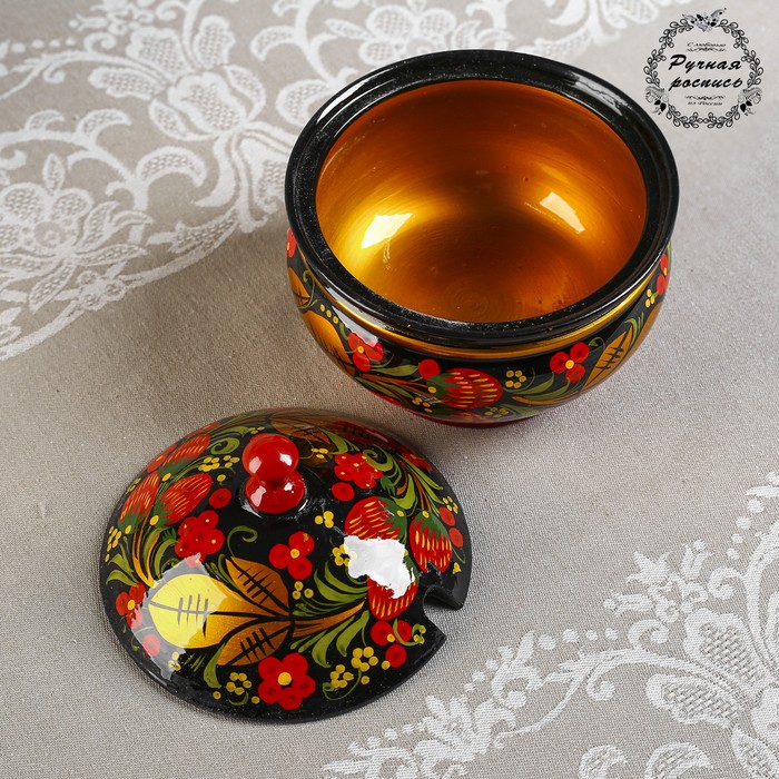 Сахарница «Ягодка», большая, 13×15 см, хохлома