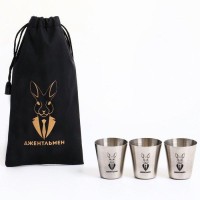 Стопки в чехле «Джентльмен»: нержавеющая сталь, набор 3 шт. × 30 мл