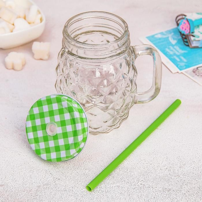 Банка с ручкой, крышкой и трубочкой Доляна «Ананас», 11×8,5×13 см