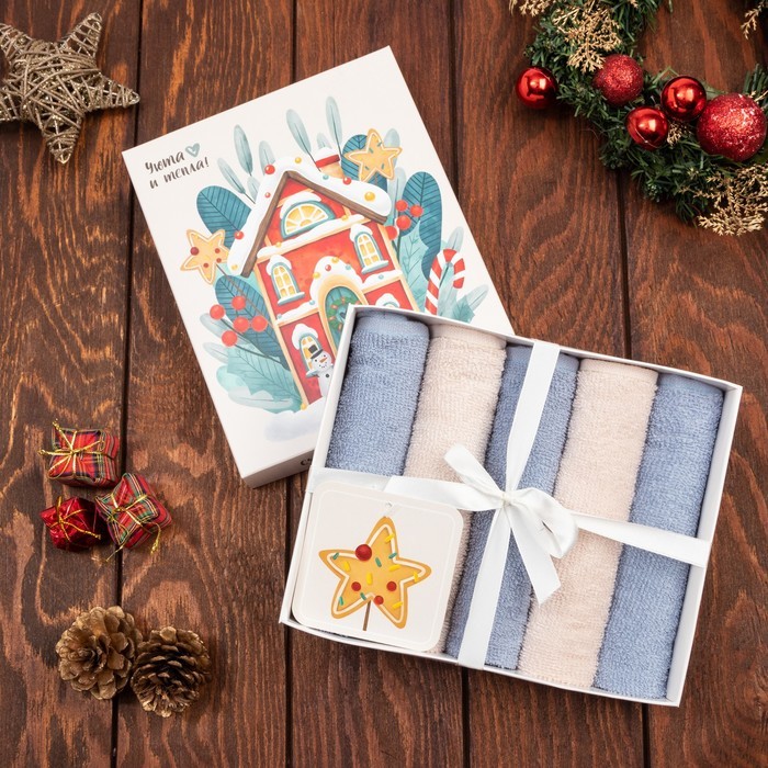 Набор махровых полотенец Этель "Уюта и тепла" 30х30 см -5шт, 100% хл, 340гр/м2