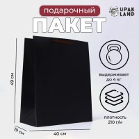 Пакет подарочный ламинированный вертикальный «чёрный», XL 40×49×19 см