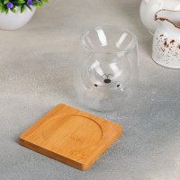 Стакан на деревянной подставке Magistro «Вверх дном», 250 мл, 10,5×10,5 см, рисунок МИКС