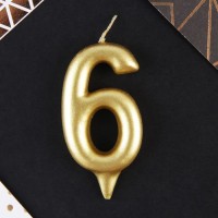 Свеча в торт цифра "6" золото