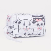 Косметичка на молнии объёмная, маленькая, с принтом «Кошки и коты», белая