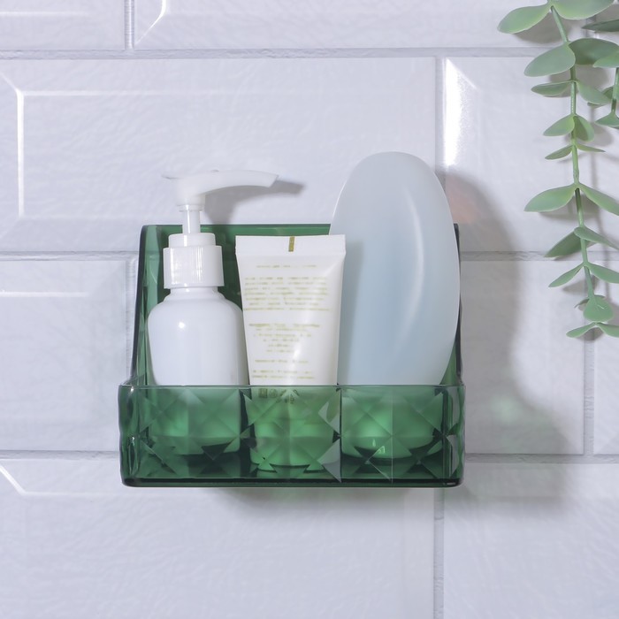 Органайзер для хранения «GREEN», навесной, 1 секция, с клеевой основой, 11.8×7.8×9 см, полупрозрачный, зелёный