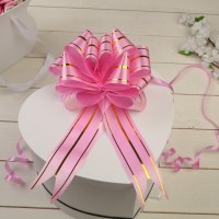 Подарочный бант - шар №4.5 три золотых полосы, ярко - розовый, для упаковки подарков