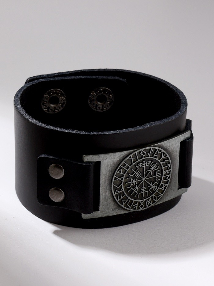 Браслет-оберег «Компас Викинга», чёрный с чернёным серебром, 23 см