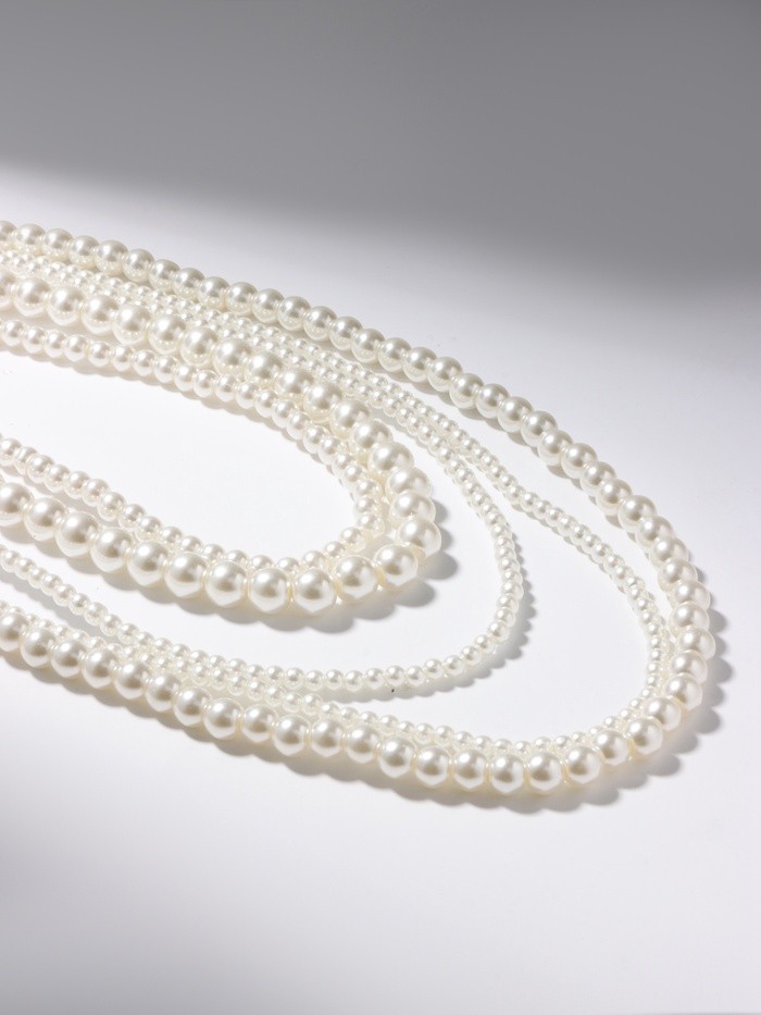 Бусы «Жемчуг» многоярусный 5 нитей, бусины №4, 6, 8, 10, цвет молочный в серебре, 70 см