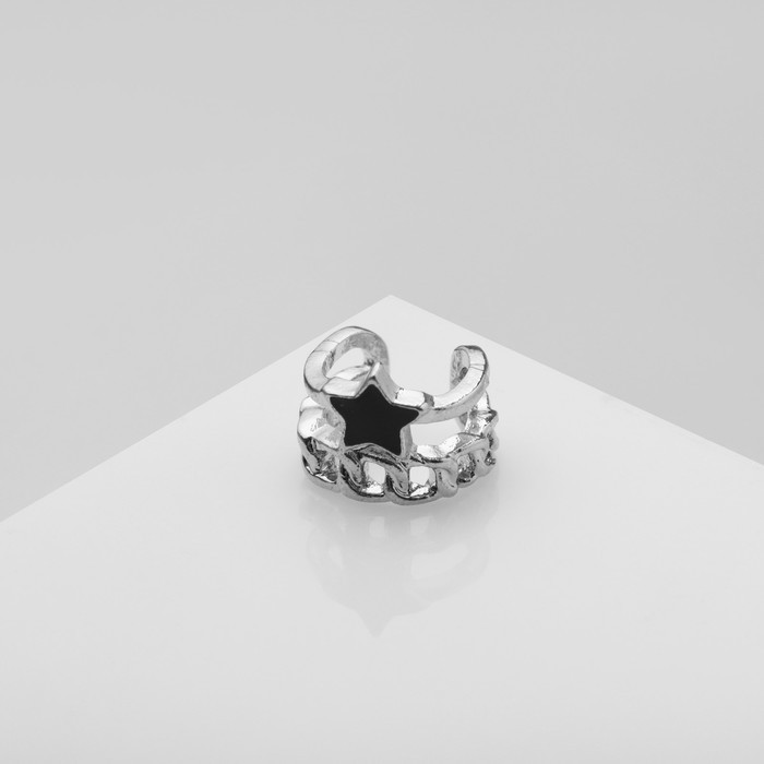 Серьга кафф «Звезда», цепь, цвет чёрный в серебре