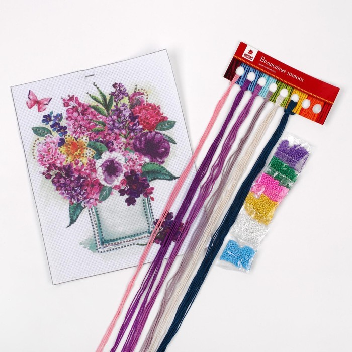 Вышивка крестиком с бисером «Цветы» 20 х 25 см. Набор для творчества