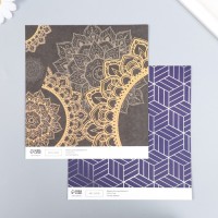 Бумага для скрапбукинга двусторонняя "Мехенди и геометрия серебро" плотн 180 гр 30,5х32см