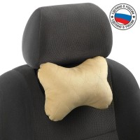 Подушка автомобильная косточка, на подголовник, велюр, коричневый, ромб, 16х24 см